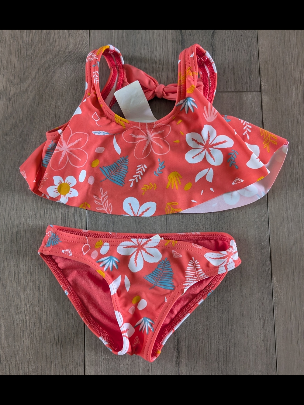 Roxy Girls Coral Floral Ruffle Two-Piece Bikini